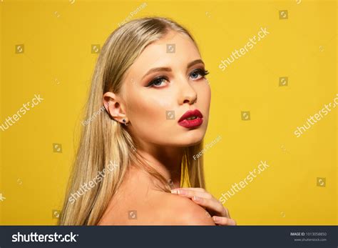 Sexy Beautiful Blonde Woman Bare Shoulders Stock Photo