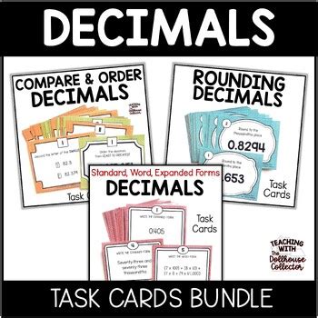 Decimals Task Cards Bundle Place Value Ordering Comparing Rounding