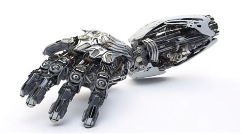 Isolated On White Cyborg Hand Or Robotic Hand Shake In 3d Rendering ...