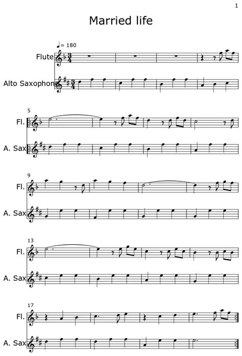 Married Life Sheet Music For Flute Alto Saxophone