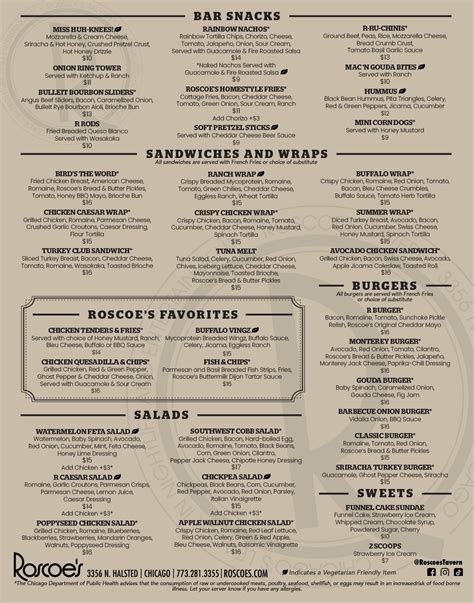 Roscoe's All Menus - Roscoe's Tavern