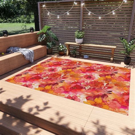 Colorful Wildflowers Outdoor Area Rug Bold Flowers Floral Carpet Runner