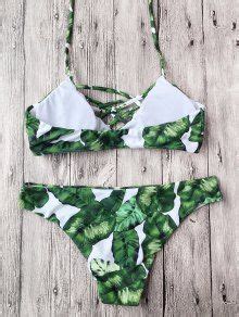 Padded Leaf Print Strappy Bikini In GREEN ZAFUL