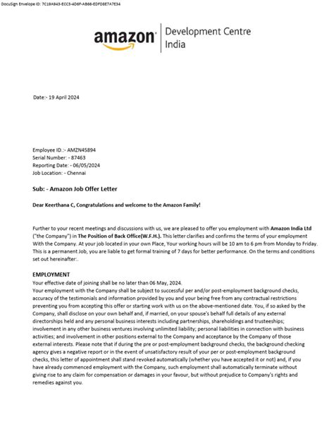 Amazon Offer Letter 9 Pdf Arbitration Employment