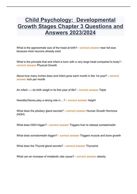 Child Psychology: Developmental Growth Stages Chapter 3 Questions and