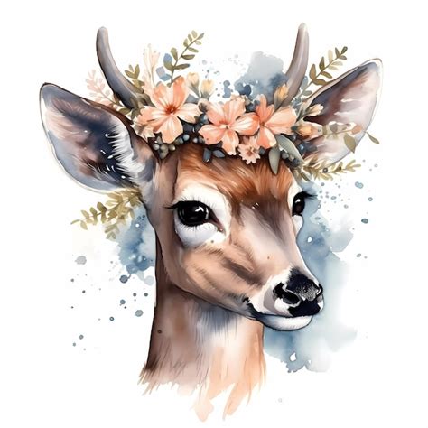 Premium Ai Image A Watercolor Painting Of A Deer Surrounded By Leaves