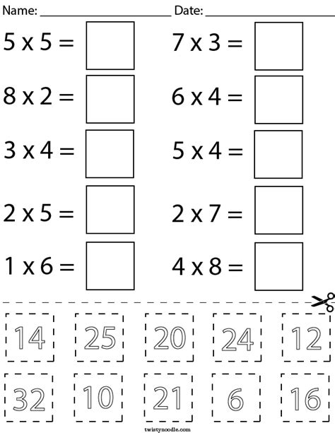 Multiplication Cut And Paste Math Worksheet Twisty Noodle Worksheets Library