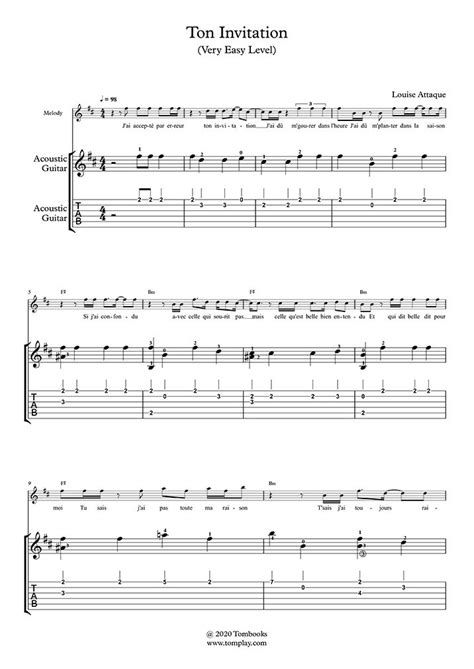 Ton Invitation Very Easy Level Solo Acoustic Guitar Louise Attaque Guitar Tabs And Sheet