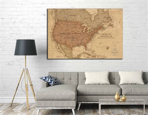 Us Push Pin Map Us Map Art Print Us Vintage Map Us Map Art United