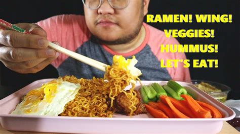 Ramen Wing Veggies Hummus Asmr Eating Sounds And Whispering Mukbang