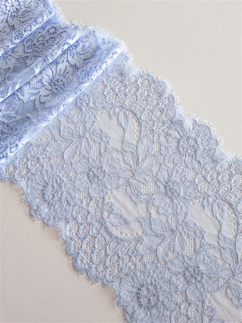 Blue Eyelash Stretch Lace Trim For Sewing Lingerie Scalloped Elastic Lace For Bra Making And