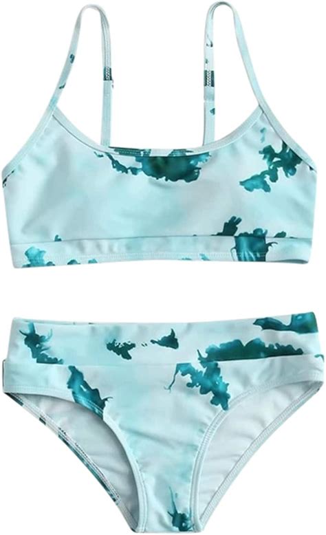 SolaXii Grün Zweiteilig Tankini Set Tie Dye Mädchen Bikini Badebekleidungsset Druck Top Shorts