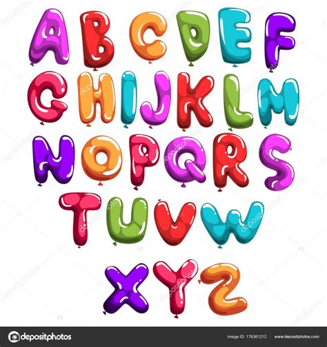 set  colorful font  form balloons children  english alphabet