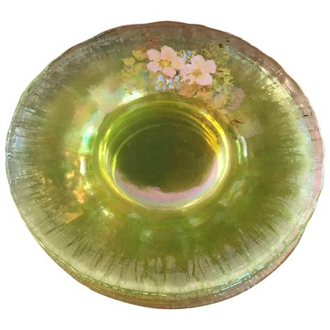 Set Of Four Acid Green Floral Glass Plates For Sale At 1stDibs