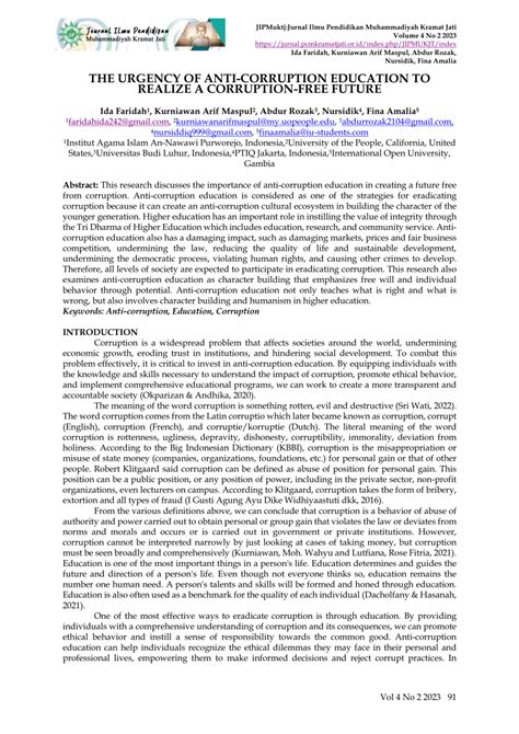 (PDF) The Urgency of Anti-Corruption Education to Realize a Corruption
