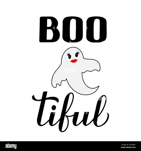 Boo Tiful Lettering With Cute Ghost Funny Halloween Quote Vector