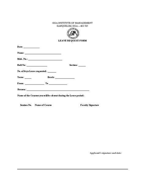 Leave Form Pdf