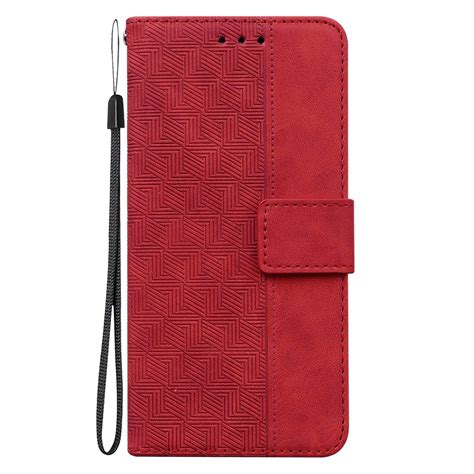 For Infinix Hot Geometric Embossed Leather Phone Case Red Alexnld