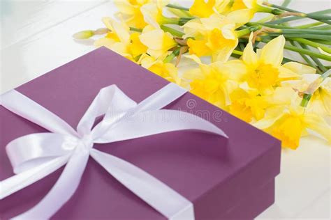 T Purple Box With White Ribbon Stock Photo Image Of Decoration