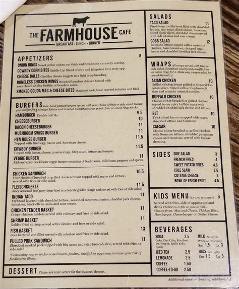 Menu At Farmhouse Cafe Medora