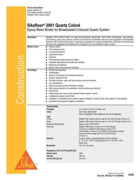 Sikafloor 2001 Product Data Sheet Brock White