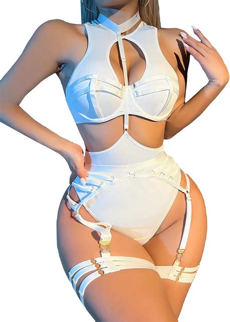 Lilosy Sexy Cutout Strappy Underwire Push Up Garter Belt Lingerie Set Amazon
