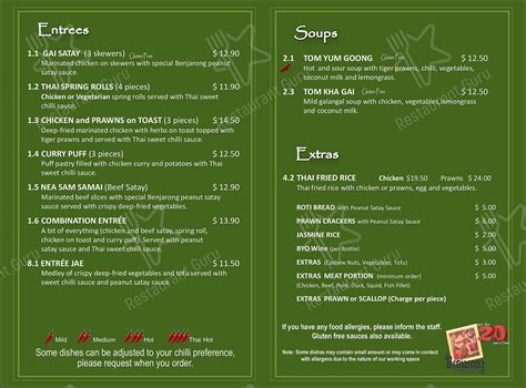 Menu At Benjarong Thai Restaurant Howick Auckland C Picton St