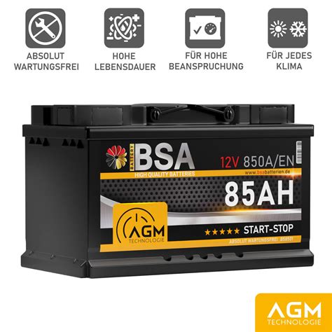 Bsa Agm Batterie V Ah A En Start Stop Autobatterie Vrla Batterie