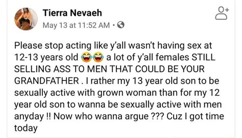 Please Stop Acting Like Y All Wasn T Having Sex At 12 13 Years Old A Lot Of Y All Females STILL