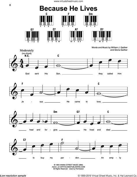 Because He Lives Beginner Sheet Music For Piano Solo PDF