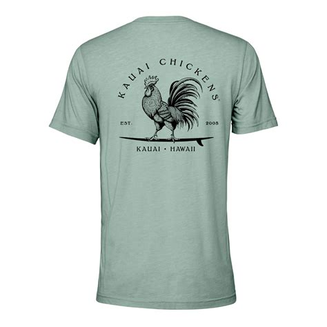 Surfing Chicken T Shirt Dusty Blue Kauai Chickens