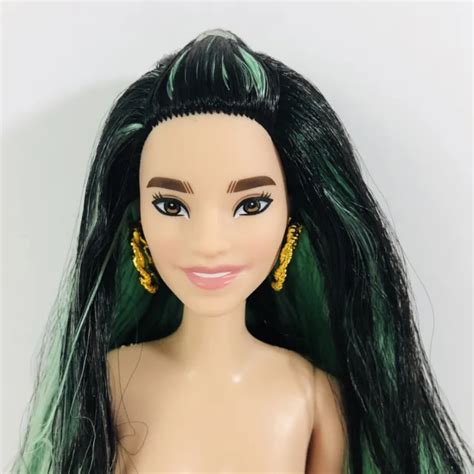 Nude Barbie Doll Asian American Tall Fashionistas Long Black With Green Hair New