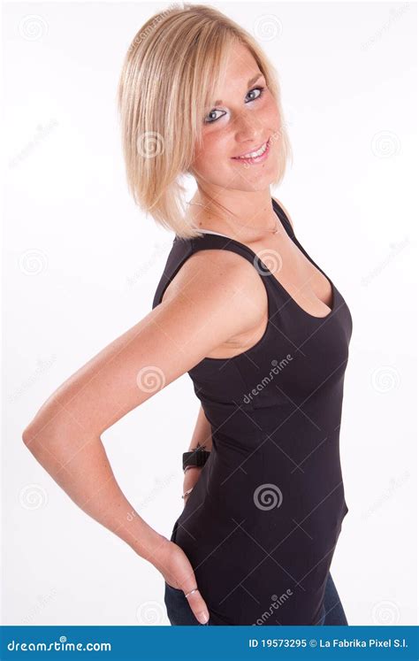 Cute Blonde In Black Stock Image Image Of Cute Cheerful