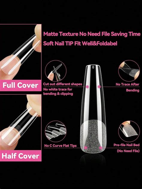 Pcs Ballet Stiletto Oval Square Almond Acrylic Clear Full Cover Tips