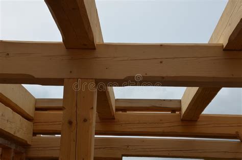 A Carpenter Built A Log Cabin With Rough Hewn Beams Stock Image