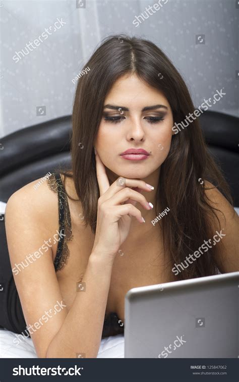 Sexy Brunette Indark Lingerie On Silver Stock Photo 125847062 Shutterstock