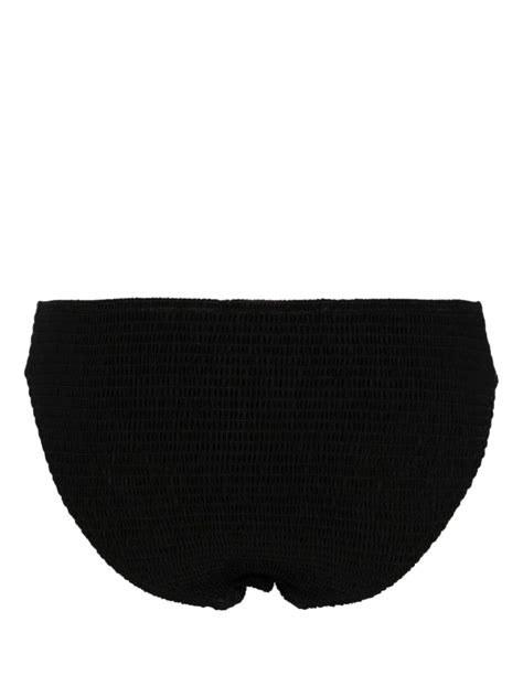 Tot Me Mid Rise Smocked Bikini Bottoms In Black Modesens
