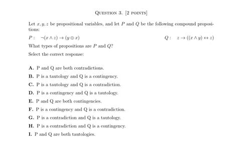 Solved QUESTION 3 2 POINTS Let X Y Z Be Propositional Chegg