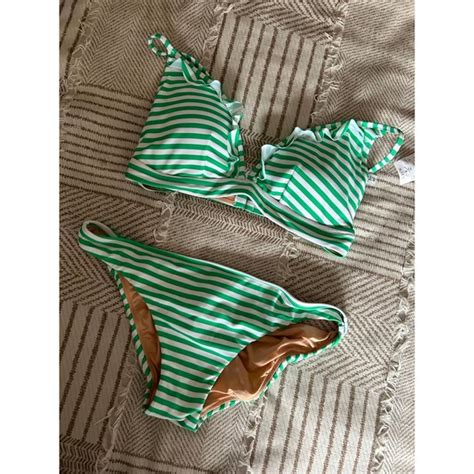 J Crew Swim Nwt Green And White Striped J Crew Bikini Poshmark