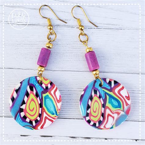 Colorful Clay Earrings Dangle Drop Earrings Polymer Clay Etsy