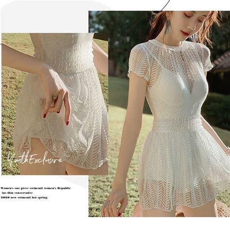 New The New Lace Fashion Sexy Cover Belly Thin Conjoined Swimsuit Bikini Puff Sleeve One Piece