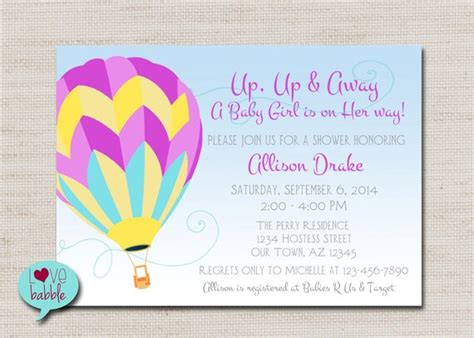 Baby Shower Invitation Hot Air Balloon Invitation Girl Etsy