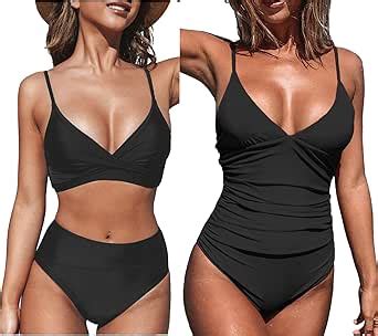 Amazon CUPSHE Women S Bikini Sets Two Piece Swimsuit High Waisted V Neck Twist Front And