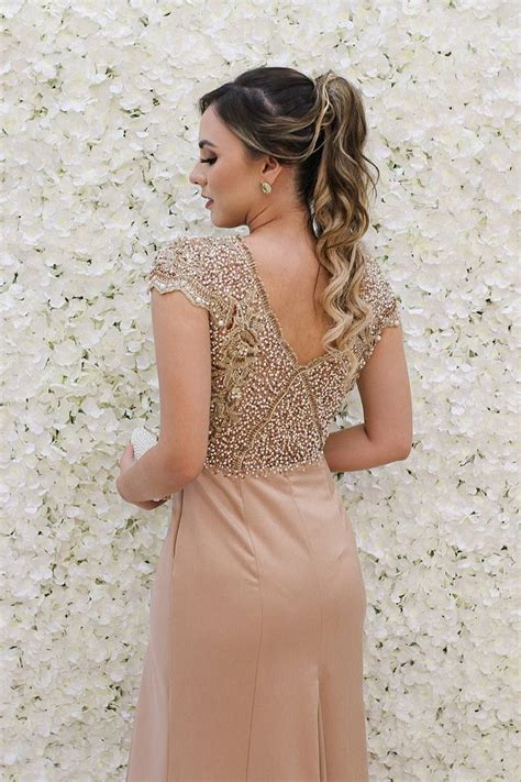 Vestido Nude Bordado Em P Rolas De Manguinha Closet Das Shop