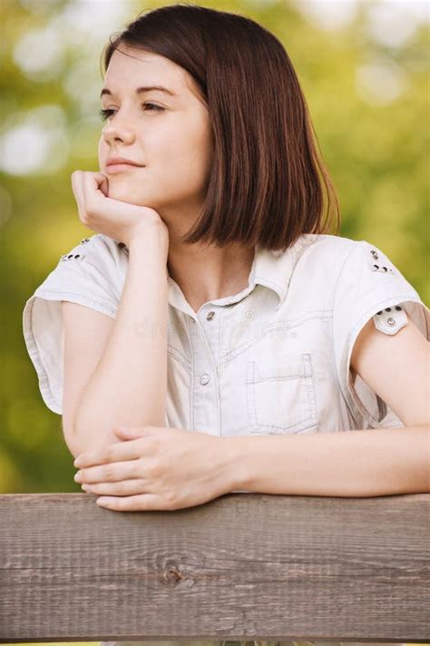 Portrait Of Young Dreamy Woman Stock Image Image Of Brunette Girl