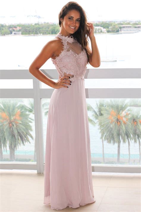 Mauve Lace Top Halter Neck Maxi Dress Formal Dresses Saved By The Dress