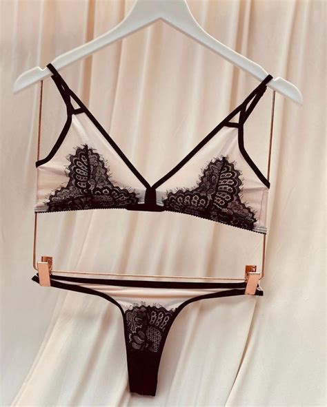 Mesh Lingerie Set Lace Bra And Thong Adjustable Top Handmade Underwear Cotton Thong