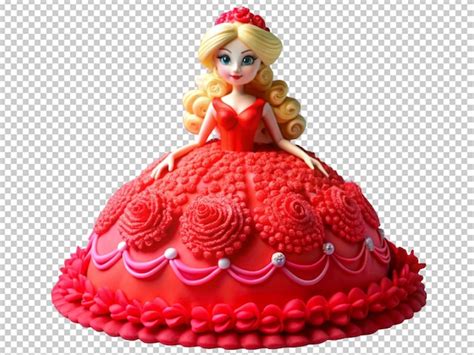 Premium Psd 3d Cute Barbie In Red Dress Cake