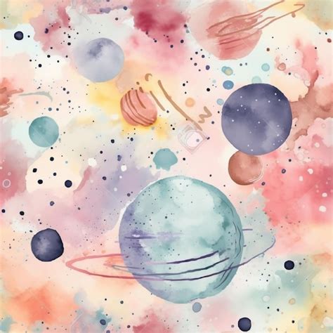 Premium Ai Image Watercolor Painting Of Planets And Stars With A Pink