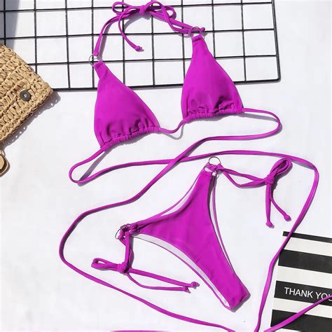 2020 New Hot Wholesale Swimwear Sexy Side Tie Micro Halter Bikini Women Two Piece Swimsuit Buy